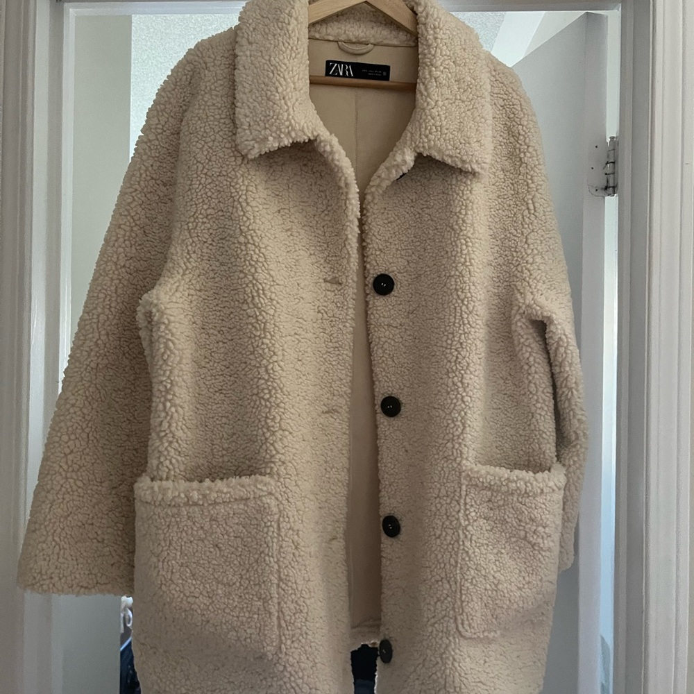 Zara Cream Teddy Coat - Cozy Sherpa Jacket
